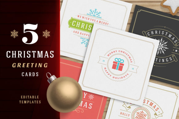 5 Christmas Greeting Cards for Print Templates