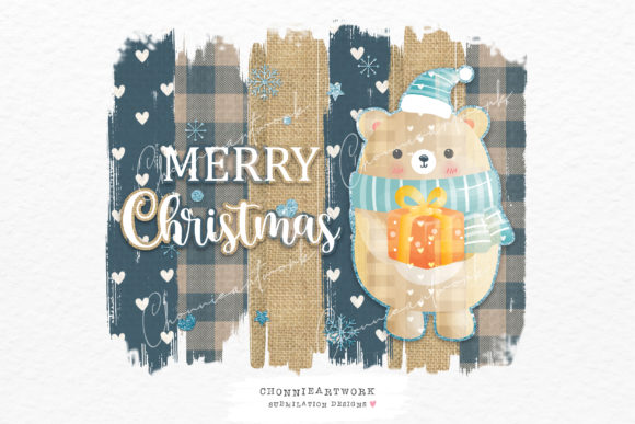 Christmas Bear Design, Blue Plaid for Crafts