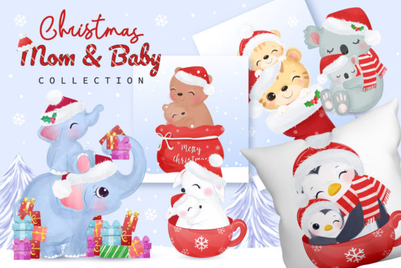 Christmas Mom and Baby Clipart Set for Festive Crafting