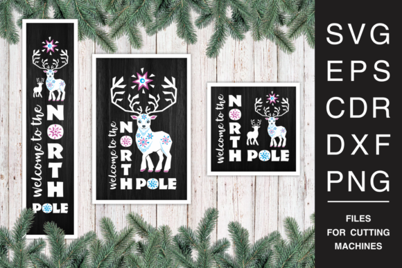 Christmas Porch Signs Set with Reindeer for Crafts