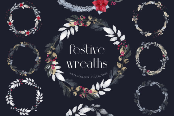 Christmas Wreaths Festive Frames Illustrations