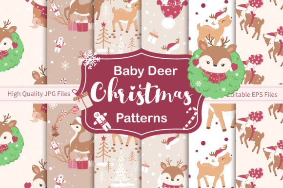Cute Baby Deer Christmas Pattern Set Illustrations
