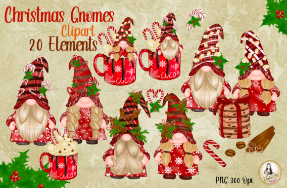 Cute Christmas Gnomes Clipart for Illustrations