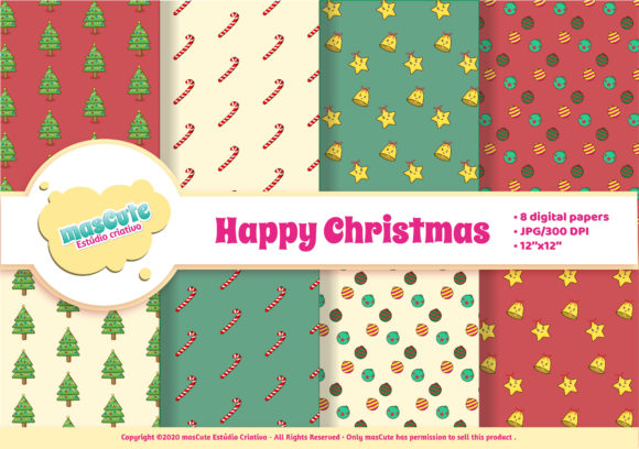 Digital Paper Happy Christmas Patterns for Festive Design