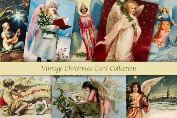Vintage Angel Christmas Greeting Cards Illustrations