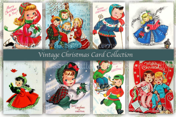 Vintage Children Christmas Cards Illustrations